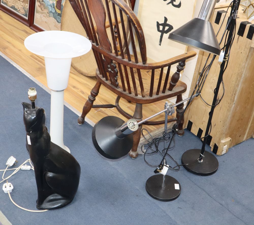 Two 70s lamps and a cat table lamp and white lamp